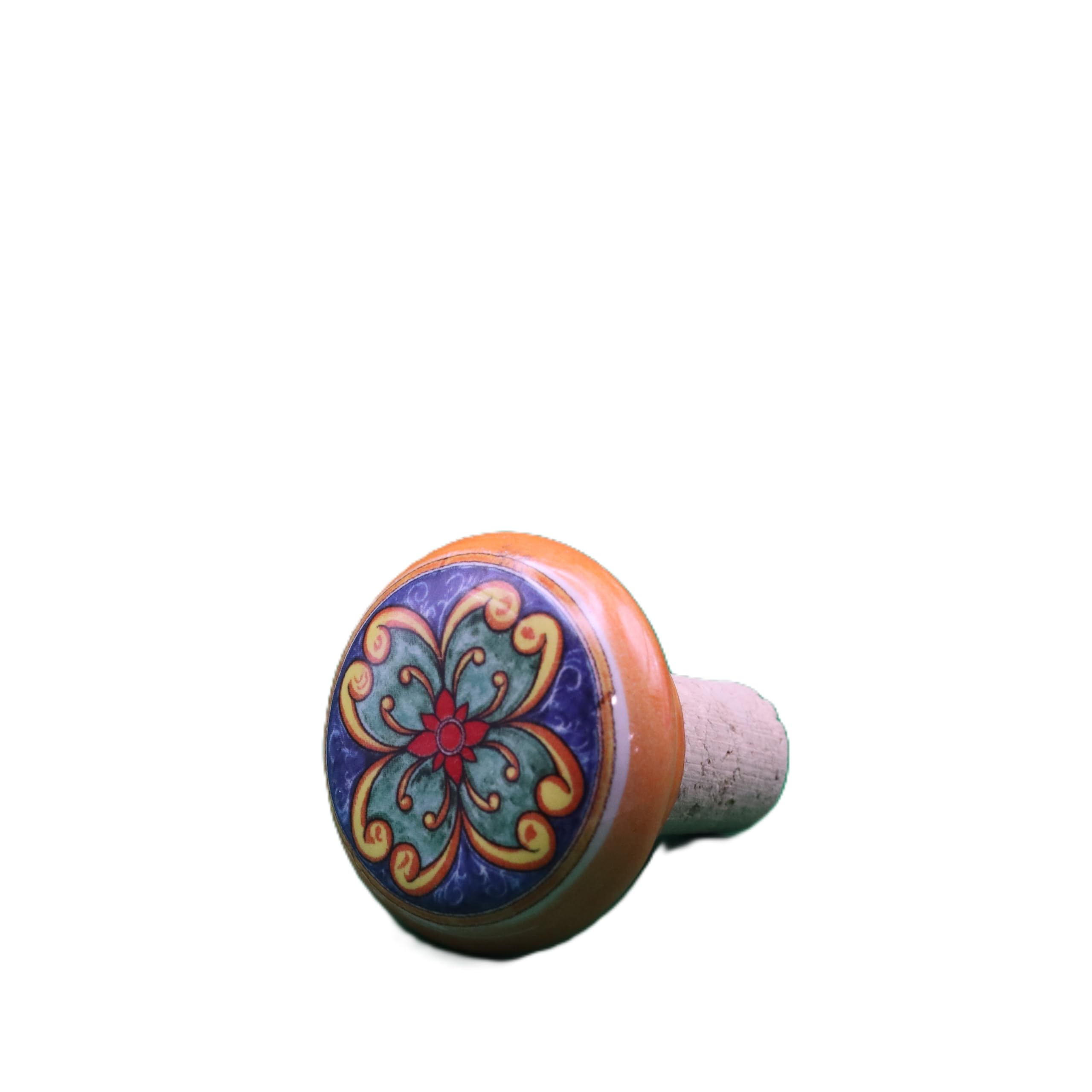 Tappo per Vino e Champagne in Ceramica Artigianale - Decorato a Mano con Limoni o Maioliche - Tappo in Sughero Naturale per Bottiglie - Regalo Gourmet (4, Maioliche (casuale))