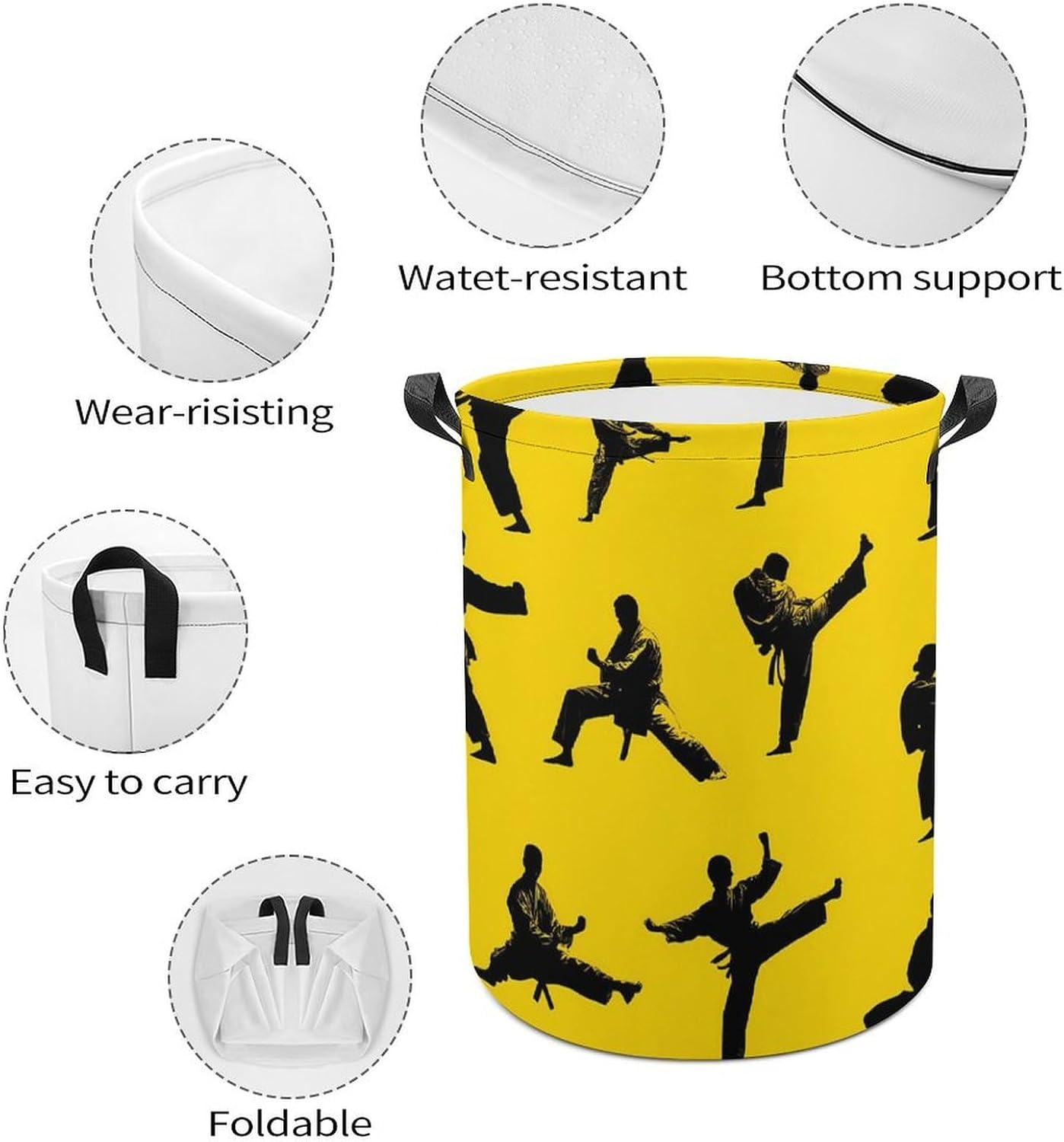 Taekwondo Silhouette Laundry Hamper Basket for Home Bathroom | clothes storage,handle,large capacity,oxford