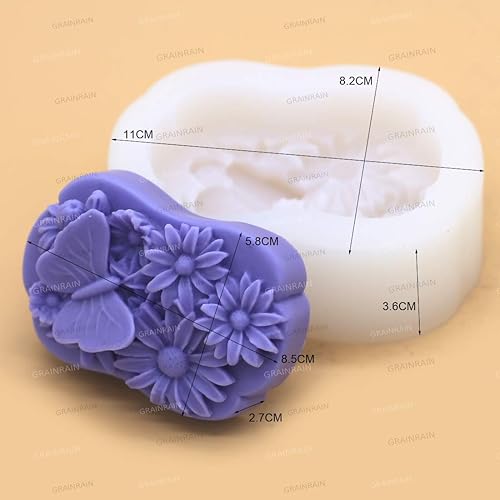 Miniatura 4 de Grainrain Molde de barra de jabón de silicona DIY Vehículo hecho en casa ornamento vela molde de resina mariposa flor (11121)