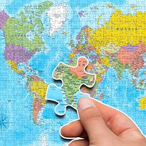 Image of World Map Jigsaw Puzzles 500-Piece For Kids And Childrens Educational World Map Learning, Gifts, Fun And Creative Game All Country Name With Capitals - Ages 9+ (500 Pcs)