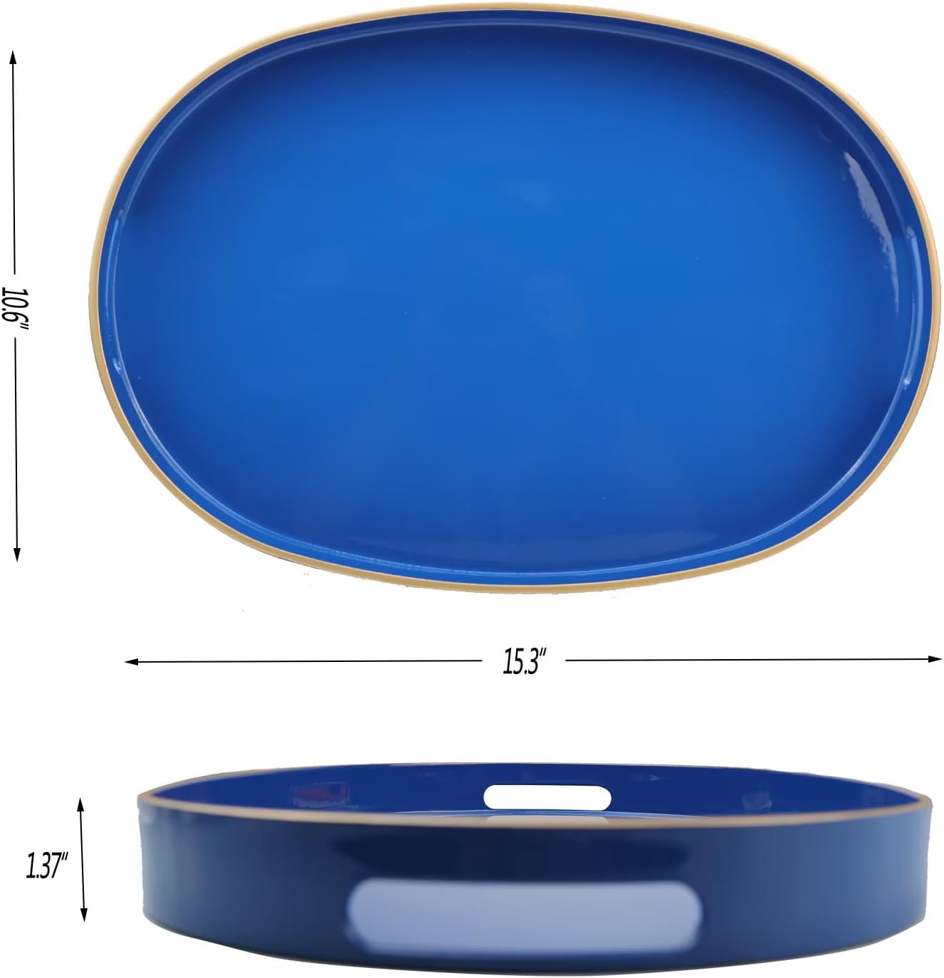 Royal Blue Oval Decorative Tray with Handles, Versatile Serving Tray for Coffee Table, Ottoman, Ideal for Serving, Displaying, Organizing - Image 7