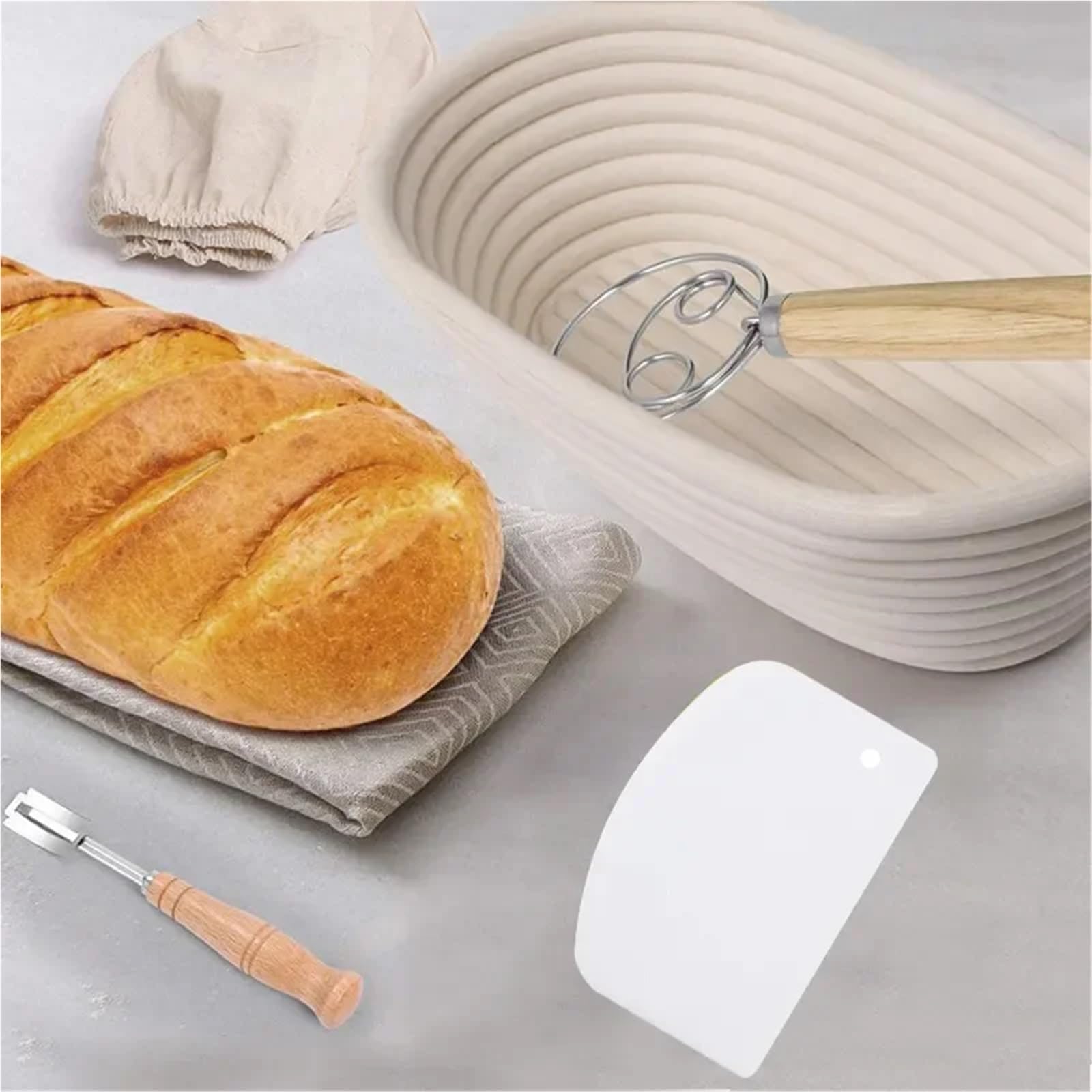 Backenwerkzeuge Set Teig Gärung Brot Gärkörbe for Heimbäcker Sauerteig Rattan Korb Küchenwerkzeug FüR Brot(11PCS)
