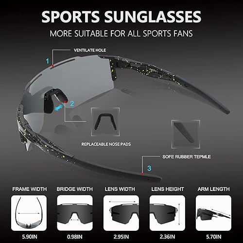 Miniatura 6 de OULAIQI Gafas de sol de ciclismo, polarizadas, para hombres y mujeres, con 1 lente o 3 lentes intercambiables, gafas de béisbol