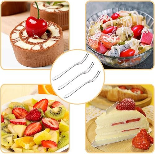 Miniatura 9 de Senzeal Tenedores de frutas de acero inoxidable de 2 puntas, mini tenedor Escargot, tenedores para aperitivos, postres, cócteles, pasteles,