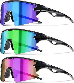 Kids Sports Baseball Sunglasses UV400 Softball Sun Glasses Ages 3-14 | 3 Pack lightweight frames for boys girls and Youth; ideal for baseball, softball, cycling and outdoor play