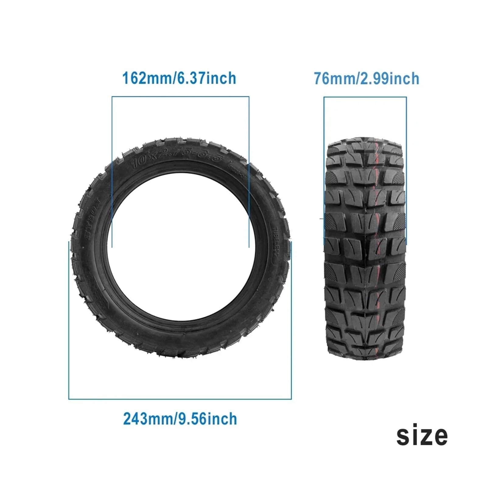 Pneu Trotinette Electrique,Roue Trottinette Electr Pneu extérieur 10x2.75-6.5 for Scooter électrique, 10 Pouces, 10x2.75-6.5, pièces de pneus Tout-Terrain sans Chambre à air