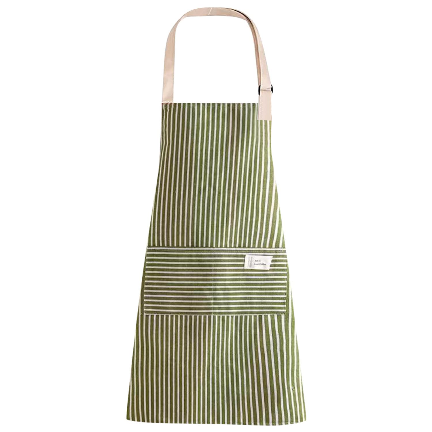 Sponsored Ad – Stripe Bib Apron, Chefs Kitchen Aprons Adjustable Apron with 2 Pockets Cooking Apron Cotton Apron for Women/Men