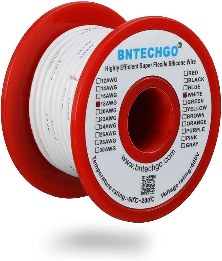 BNTECHGO 18 Gauge Silicone Wire Spool 50 ft White Flexible 18 AWG Stranded Tinned Copper Wire Single Conductor Wire - Image 3