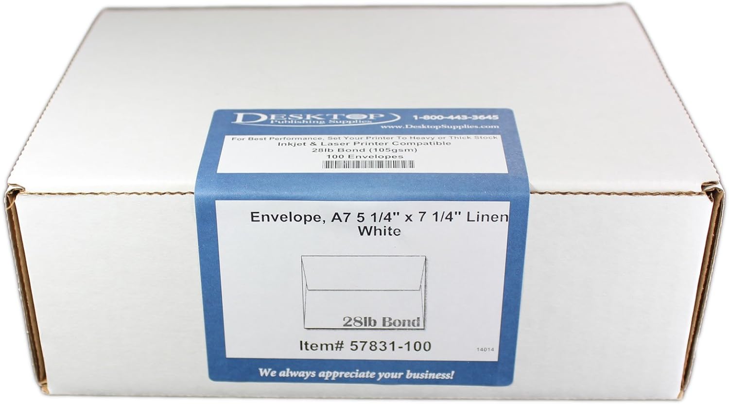 Envelope, 5 1/4 x 7 1/4, White Linen - 100 Envelopes