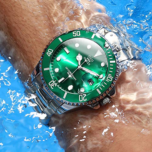 Image of OLEVS Watches for Men Classic with Date Business Dress Luxury Big Face Green /Black /Blue Waterproof Luminous Mens Wrist Watch Analog Two Tone Stainless Steel Men Watch
