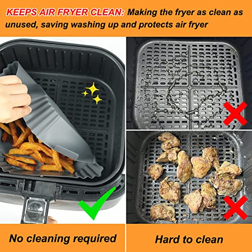 GINOYA 2PCS Silicone Air Fryer Liners for Tefal 4.2L/5L COSORI 3.5L/4.7L/5.5L, 8 inch Square Air Fryer Accessories for Ninja 6.2L Instant 3.8L FABULETTA 4L Philips 2000 series 4.2L(Inner 6.5Inch) - Image 2