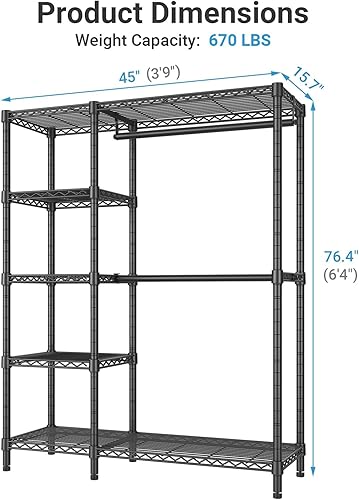 Miniatura 4 de VIPEK V7 Perchero para Colgar Ropa de Servicio Pesado Perchero con Estantes, Percheros de Armario Portátiles Percheros de Ropa de Metal de 5 Niveles