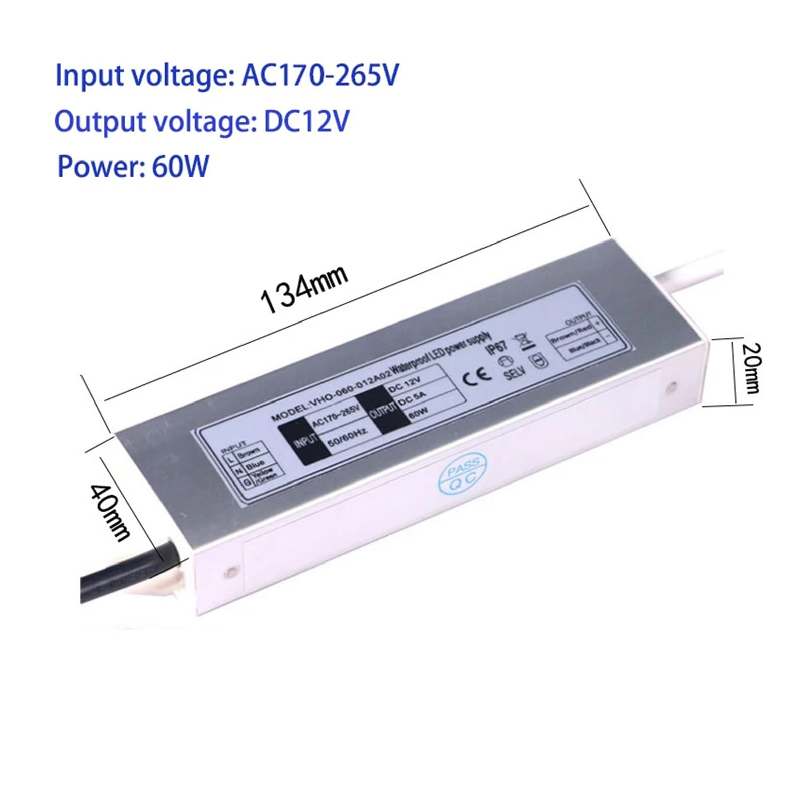 1 PZ LED ingresso alimentazione impermeabile AC100-265V uscita 12V 1A 12W/1.68A 20W /2.5A 30W/ 3.75A 40W /5A 60W / trasformatore(100W)