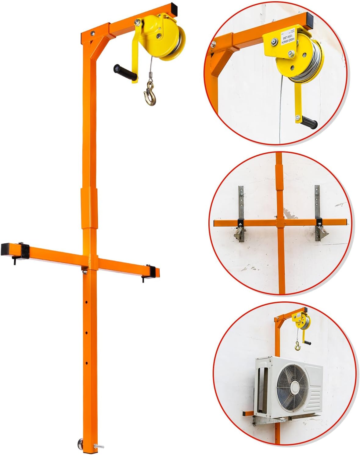 Generic 50FT Air Conditioner Outside Installation Lifting Tool, Stainless Steel Crane Bracket, Air Conditioner Lifting Crane, Hand Winch for Home, Office, Orange