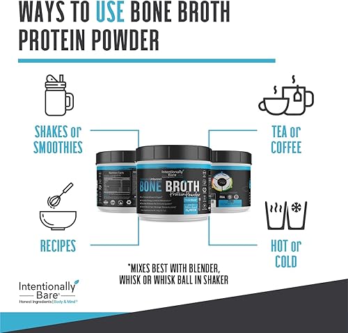 Miniatura 5 de Intentionally Bare Polvo de proteína de caldo de huesos sin sabor  0.71 oz de proteína  Péptido de colágeno tipos 1, 2 y 3 + aminoácidos  piel,