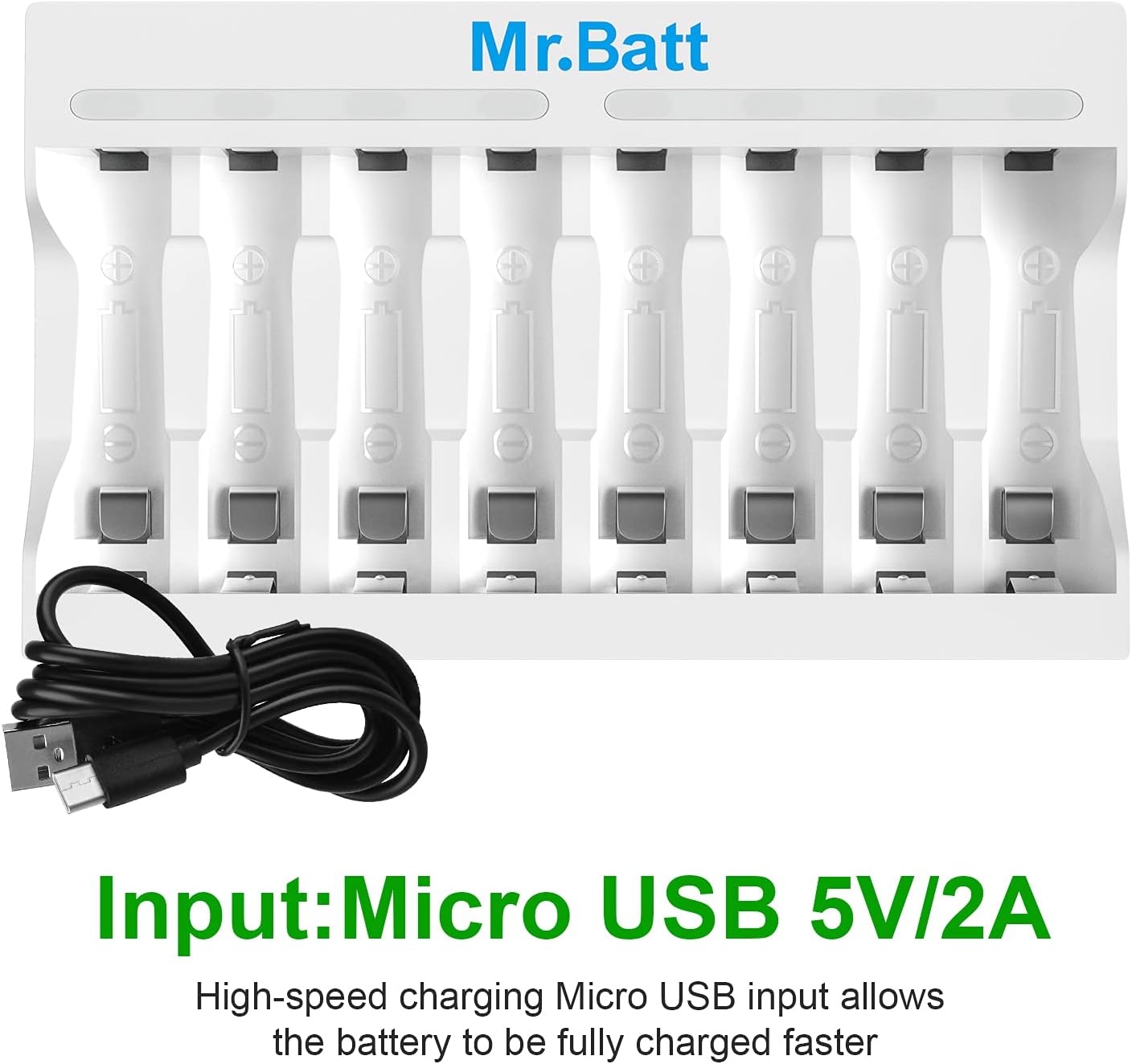 MRBATTERY Rechargeable AA AAA Battery Smart Charger 8 Slot Independent Ni-MH Ni-CD,with Smart Indicator for 8PCS AA AA USB Fast Charging : Electronics