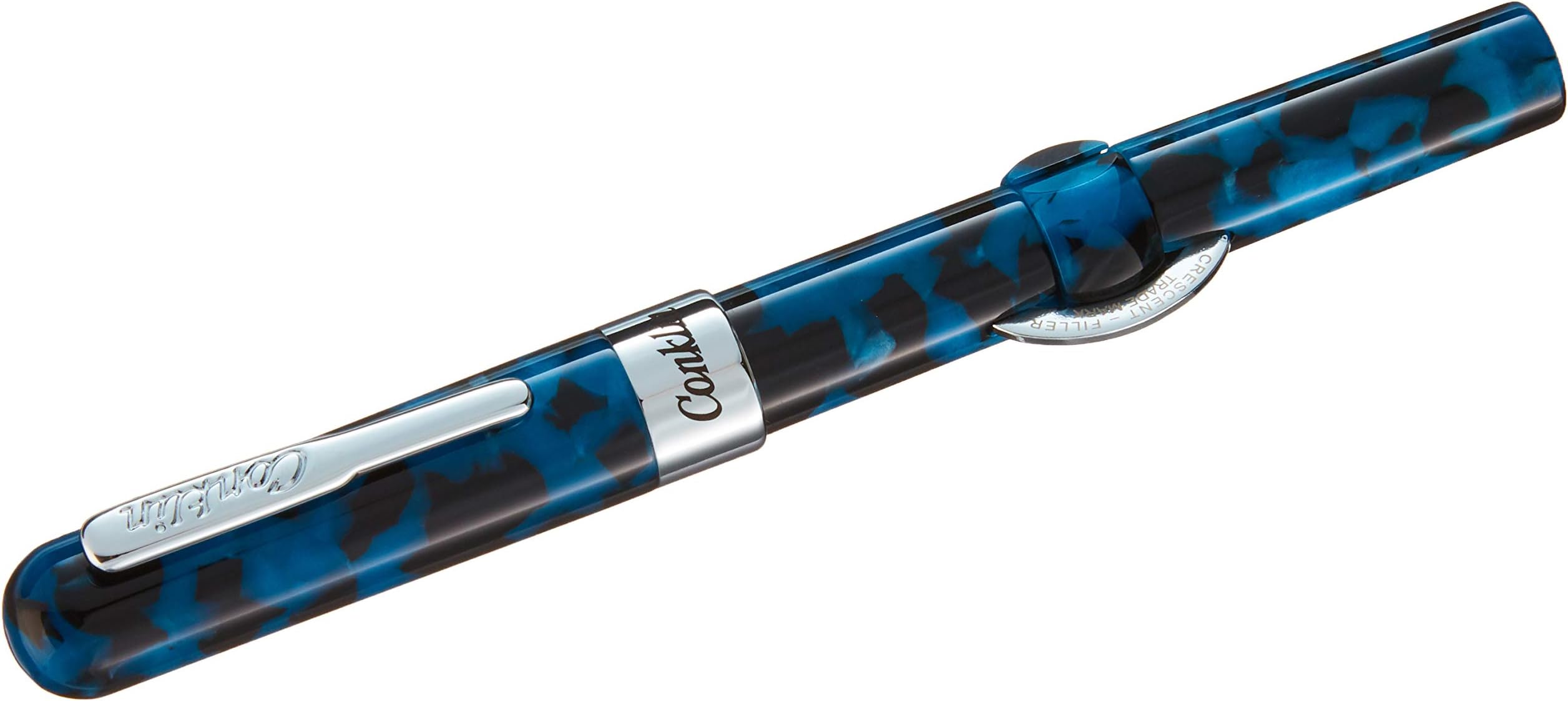 ConklinMark Twain Crescent Filler Fountain Pen - Vintage Blue with Chrome Trim - Extra Fine Nib