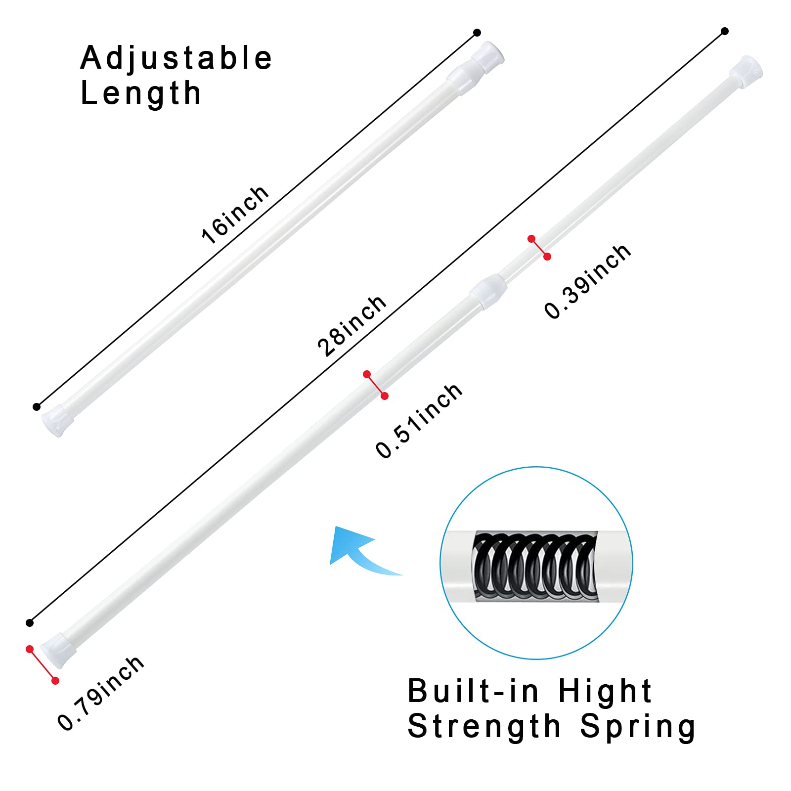 Goowin 6Pcs Tension Rod, Tension Curtain Rod, No Drilling Rustproof