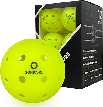 SONICORE Premium Outdoor Pickleball Balls, 4/12 Pack, Extreme Durability, One-Piece Mold, Tournament-Ready Level, 40-Hole Precision Drilled, Crack-Resistant, Seamless