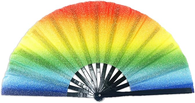 Pride Gift Rainbow Rave Hand Fan Pride Glitter Holographic Large Handheld Folding Fan Festival Clack Foldable Silk Hand Fan Rainbow
