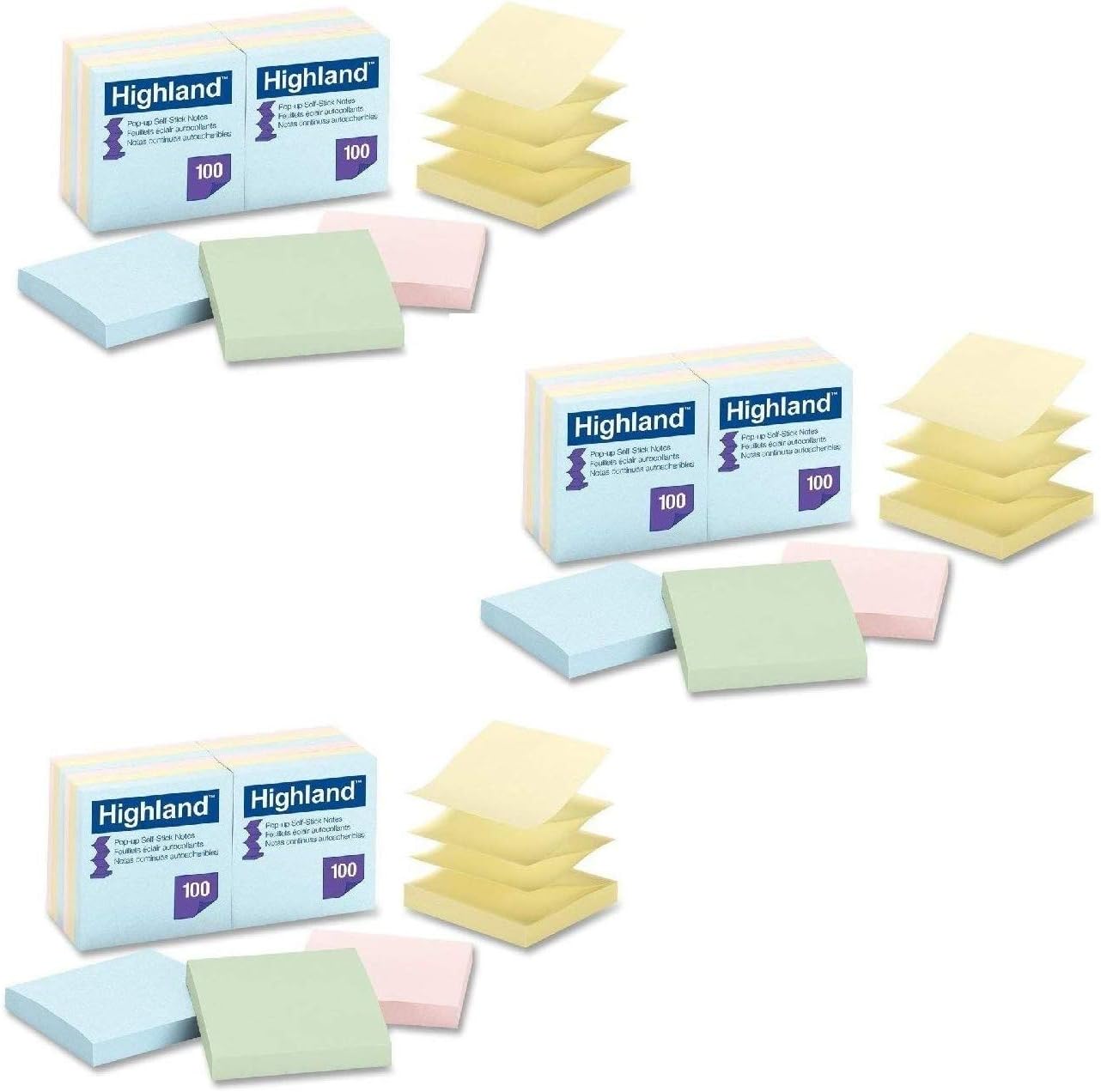 Highland 6549-PUA Pop-up Notes, 3 x 3 Inches, Assorted Pastel Colors, 36 Pack