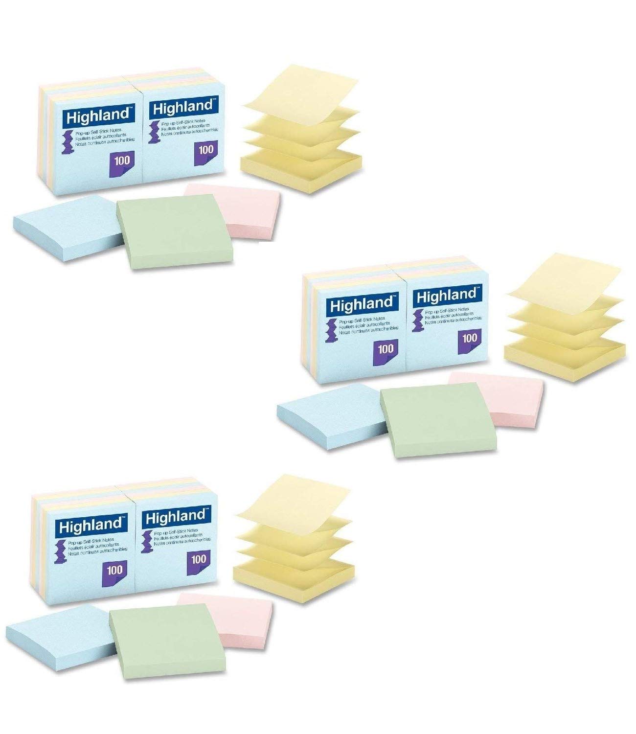 Highland 6549-PUA Pop-up Notes, 3 x 3 Inches, Assorted Pastel Colors, 36 Pack