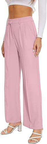 Miniatura 6 de FUNYYZO - Pantalones de pierna ancha para mujer, con cintura elástica en la parte trasera, largos, rectos, ideales para negocios y el trabajo