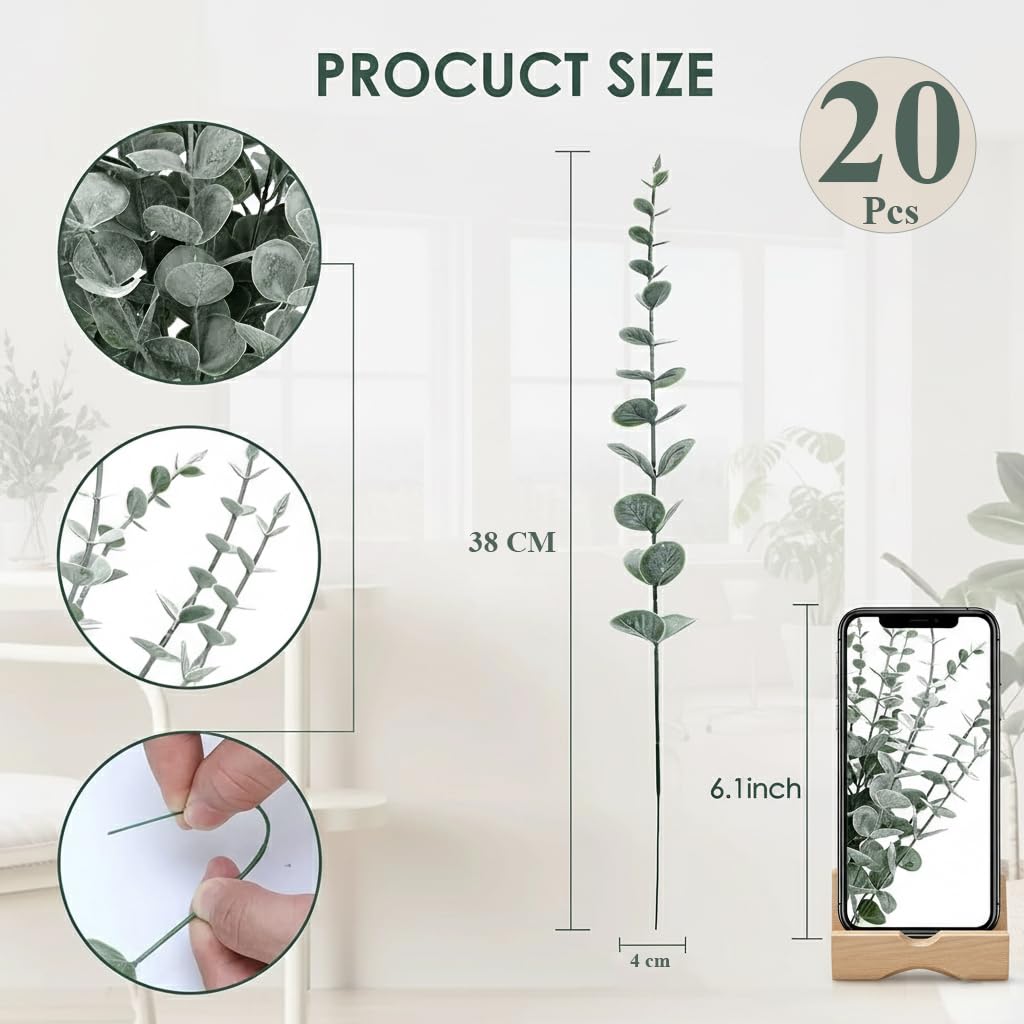 Realistic Eucalyptus Stems - 20 Pack for Home Decor -4