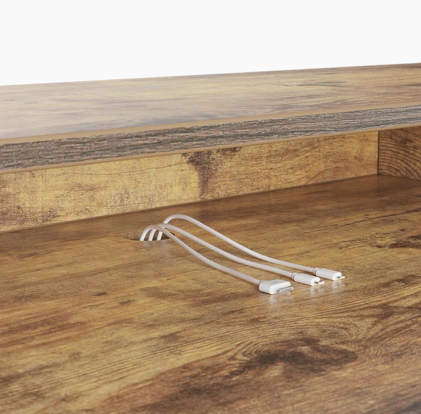 Image of FEZIBO 48 x 24 Inch Whole-Piece Height Adjustable Standing Desk with Double Drawers, Sit Stand Desk, Home Office Stand Up Table with 4 Height-Adjustable Feets & 2 Hooks, Rustic Brown Top
