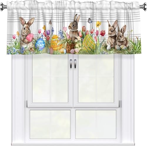 Miniatura 19 de Cenefa navideña para ventana - Cenefa de cortina de muñeco de nieve con bolsillo para varilla, árbol de Navidad, copo de nieve, tratamiento rojo