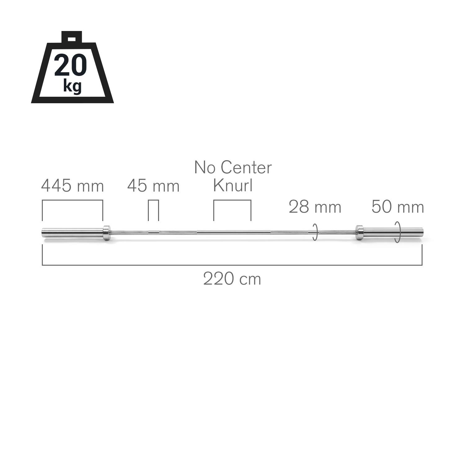 CAPITAL SPORTS Hybrid Men Pro, Men ECO ou Women - Haltère Long Hybride Professionnel, Barre Olympique, 201 ou 220 cm, 15 ou 20 kg, Support :50 mm Ø, Charge Maxi :650 ou 910 kg, Acier, Argent