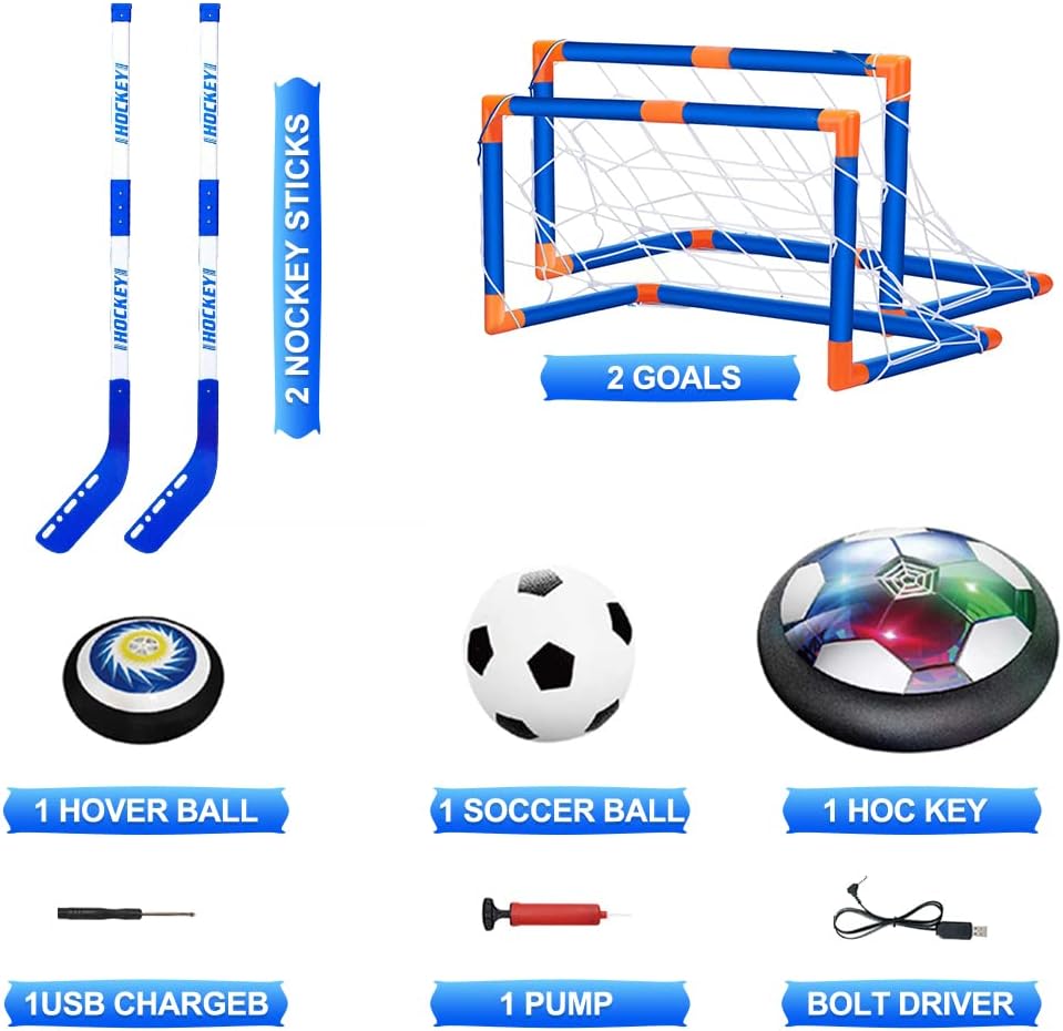 Hot Bee 2-in-1 Hover Hockey Soccer Gifts for Boys 4-8, Rechargeable Led Lights Floating Hover Soccer Hockey Ball Set, Sports Indoor Hockey Toys for 4 5 6 7 8 Years Old Boys : Toys & Games