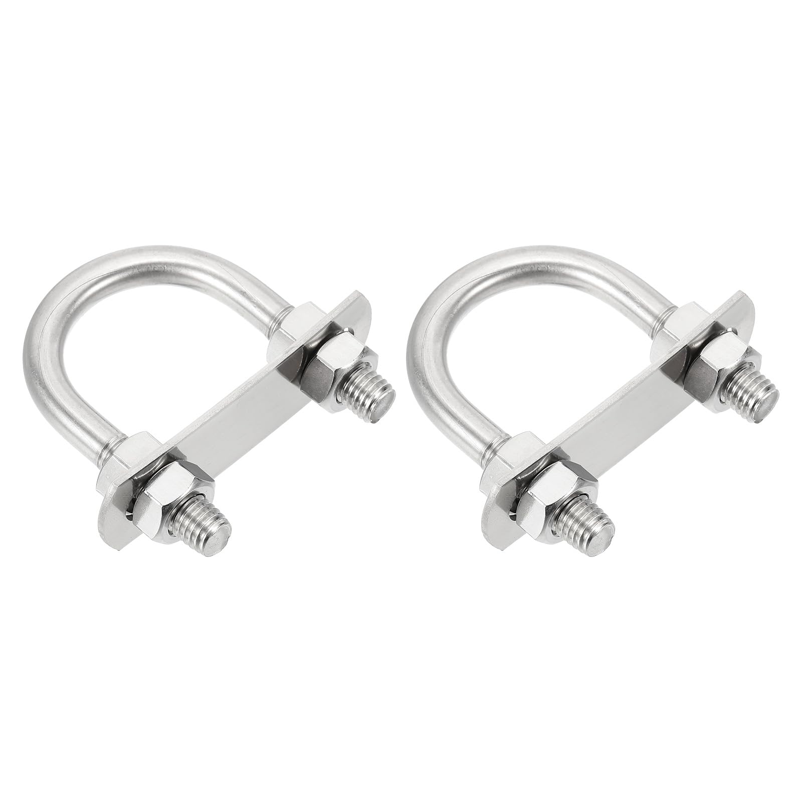 sourcing map M10 U-Bolts, 2 Sets 42mm(1.65") Inner Width 75mm Length 304 Stainless Steel Round Bend U Clamp with Nuts and Plates for Ski Boat, Fishing Boat