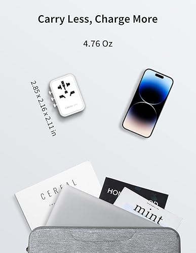 Miniatura 6 de MOMAX Adaptador de viaje universal, adaptador de corriente internacional rápido GaN de 20 W, 2 USB A y 1 USB C, adaptador de enchufe de viaje en