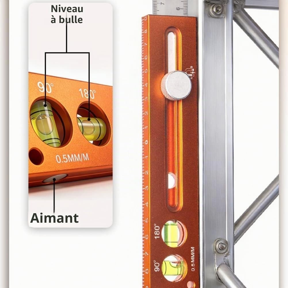 Niveau de marquage multifonctionnel, règle extensible en alliage d'aluminium avec bulle pour le travail du bois, mesure et positionnement, outil portable précis pour le bricolage