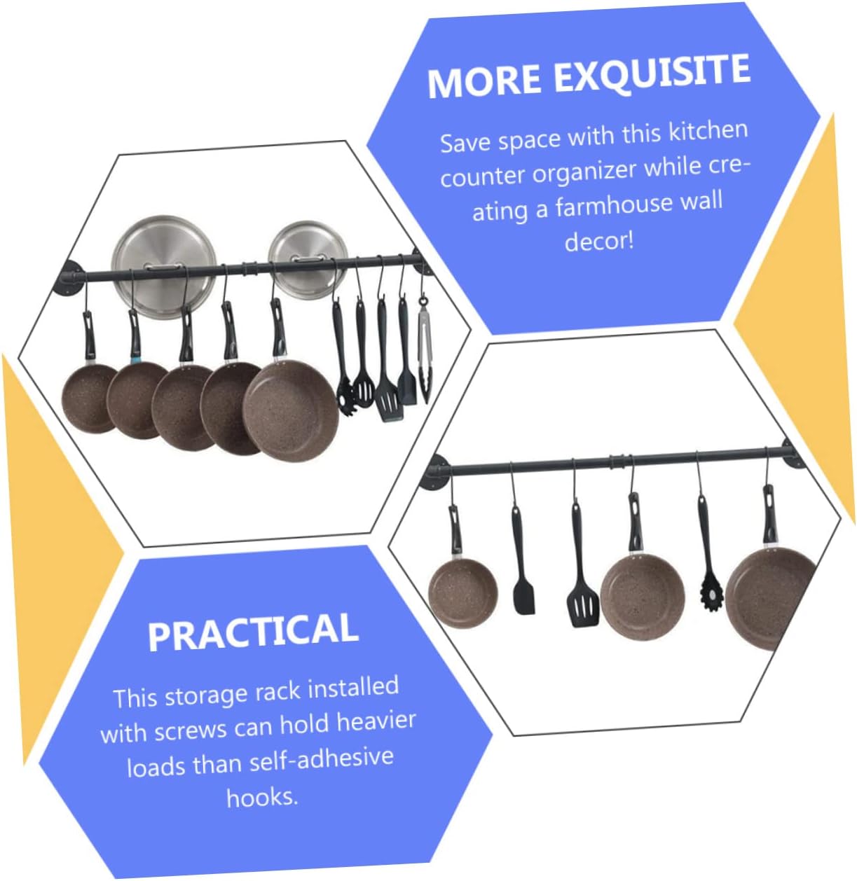 GLEAVI 1Set Wall Mounted Utensil Holder Rack Industrial Pot Hanger with Hooks for Kitchen Bathroom Fin Pipe Design Space Saving Organizer for Pots Pans Accessories