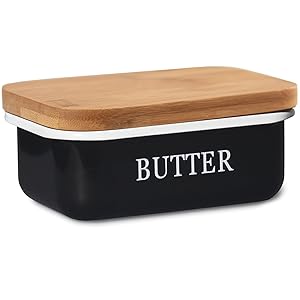 Theo&Cleo Butterdose mit Holzdeckel, Butterglocke für 250 g Butter, Multi-Funktion Butter Dish, Edlem & Nachhaltigem Bambusdeckel (Schwarz)
