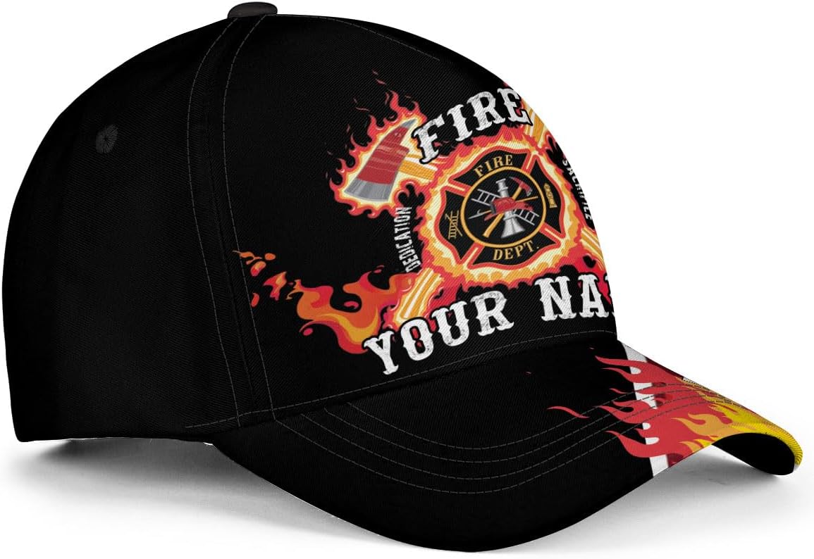 Custom Firefighter Cap, Fireman Flag Hat, Fire Department Officer Gear Uniform Adjustable Baseball Cap Hat, Gifts for Fireman