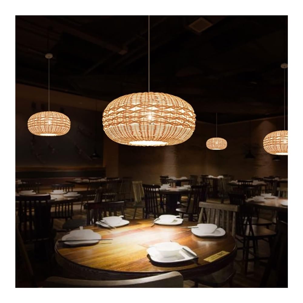 Antyczna lampa wisząca z lampą rattanową, żyrandol z naturalnego splotu, lampa wisząca z plecionki, lampa wisząca w stylu rustykalnym, pojedyncza głowica kompatybilna z jadalnią, s