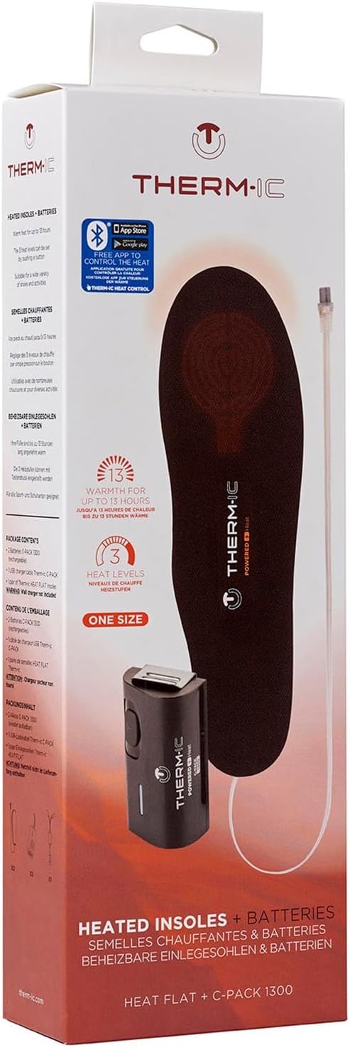 Therm-IC Set Heat Flat + C-Pack 1300 B - 1 Pair of Thin Easy-to-Cut Heated Insoles with Ultra-Fine Heating Elements & 1300 mAh Bluetooth Batteries - Long-Lasting Warm Insole Boot Heaters