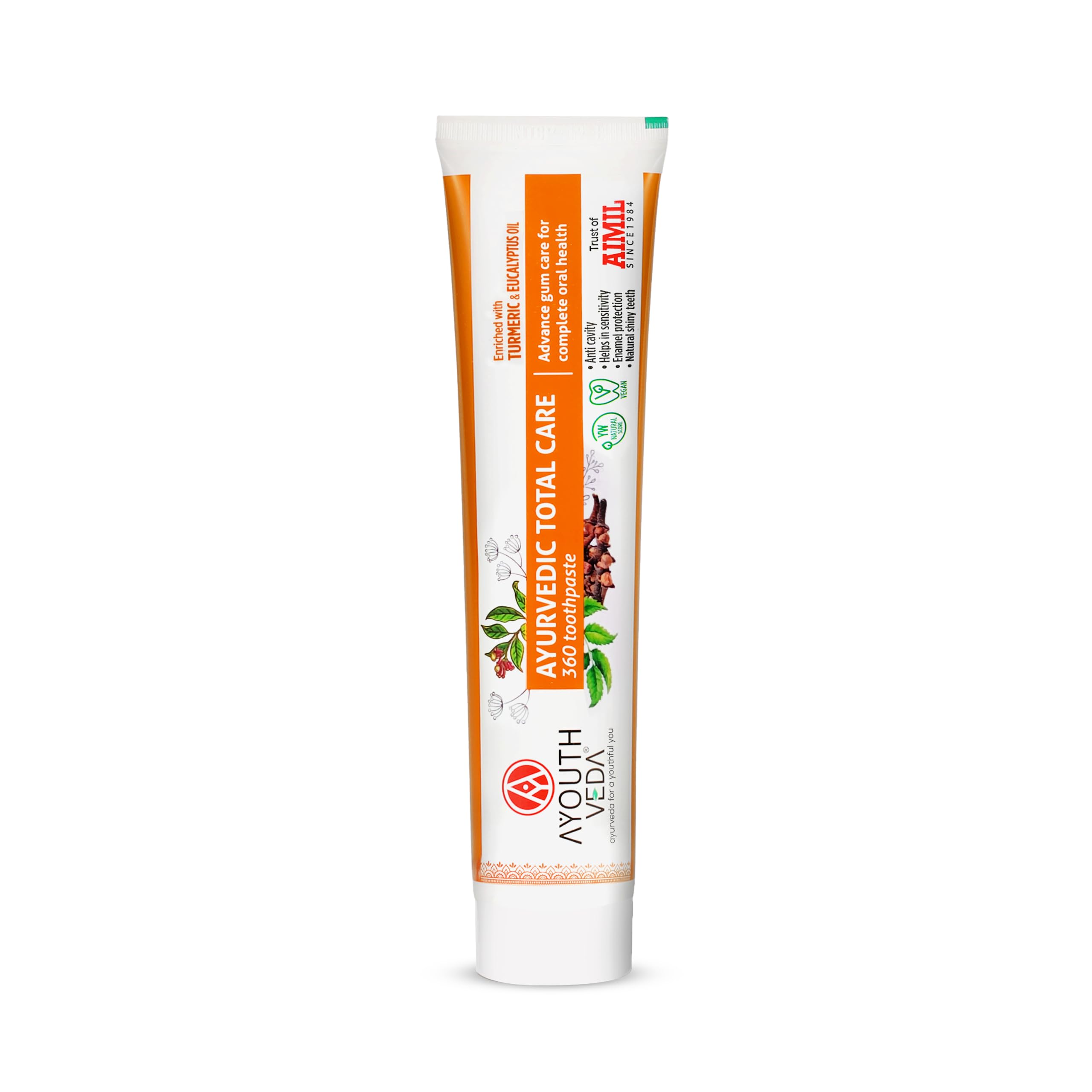Ayouthveda Ayurvedic Total Care 360 Toothpaste - Turmeric & Eucalyptus Oil for Complete Oral Care, Sensitivity & Enamel Protection, Vegan, 100g