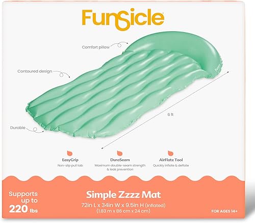 Vista 4 de Funsicle Alfombrilla inflable Simple Zzzz de 6 pies con cómodo reposacabezas verde azulado