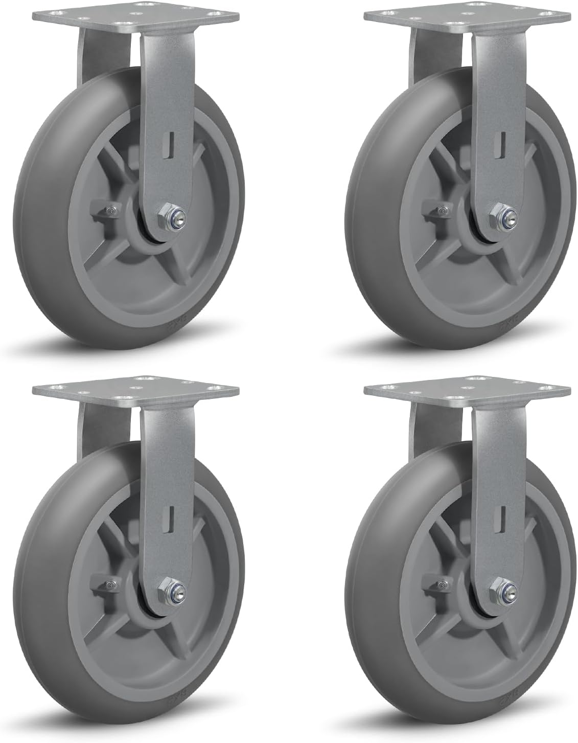 Heavy Duty Caster Wheels, 8" x 2" Rubber Caster with Roller Bearing, Plate Industrial Rigid Caster, Set of 2 Crown Tread Caster Wheel Load 1400lbs (2 Rigid)