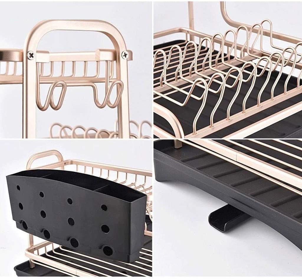 Ociekacz Naczyń Aluminiowy Stojak Na Naczynia Organizer Do Kuchni Przechowywanie Ociekaczem Półka Suszenia Organizacja Kuchni(2 Tier)