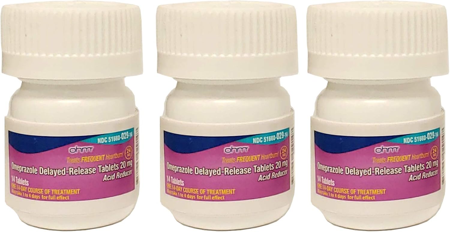 Ohm Omeprazole Tablets, Delayed-Release Tablets, 20mg Acid Reducer, 42 Tablets