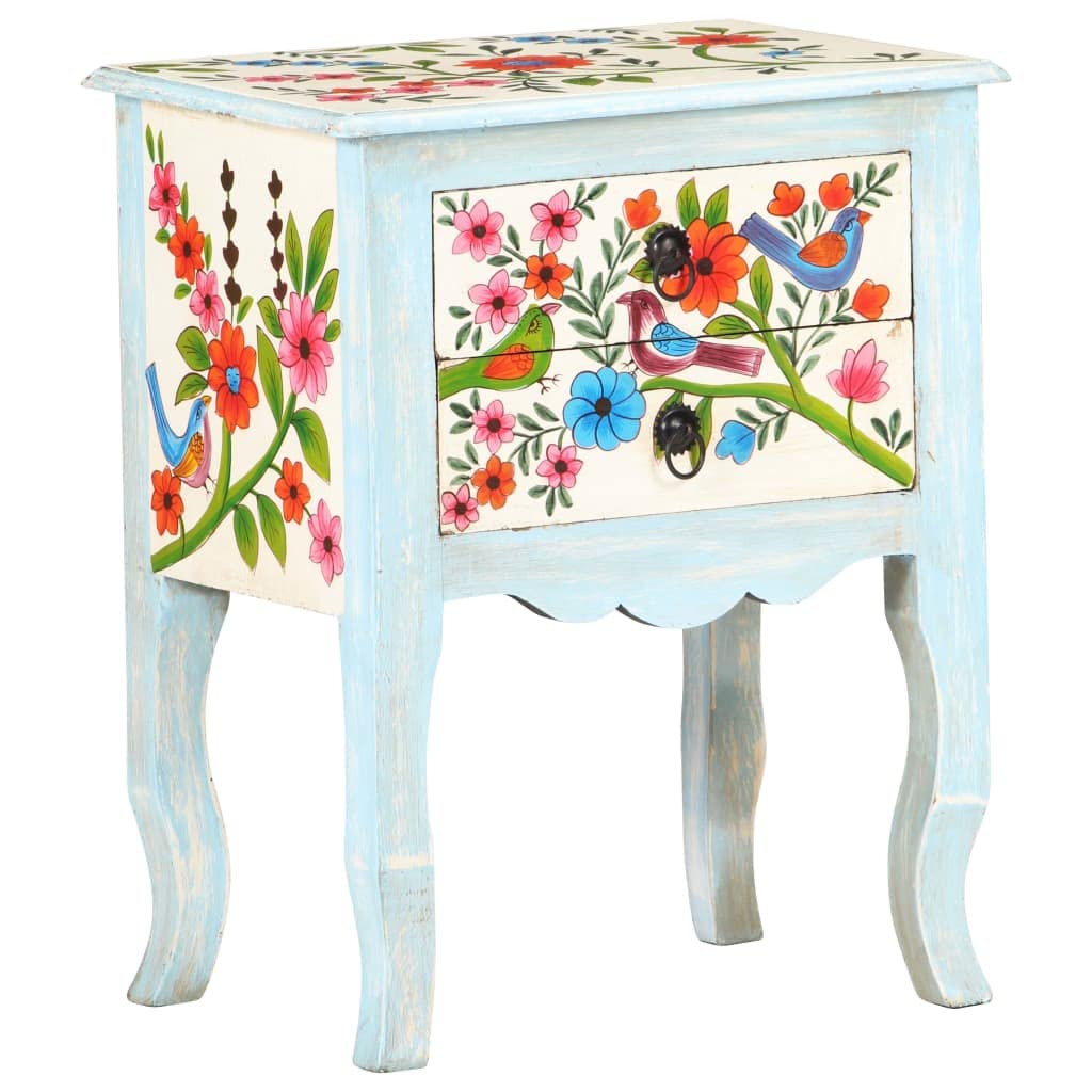 Générique Table de Chevet Peinte à la Main 40x30x50 cm Bois de manguier,Meubles,Tables,Tables de Chevet,323541
