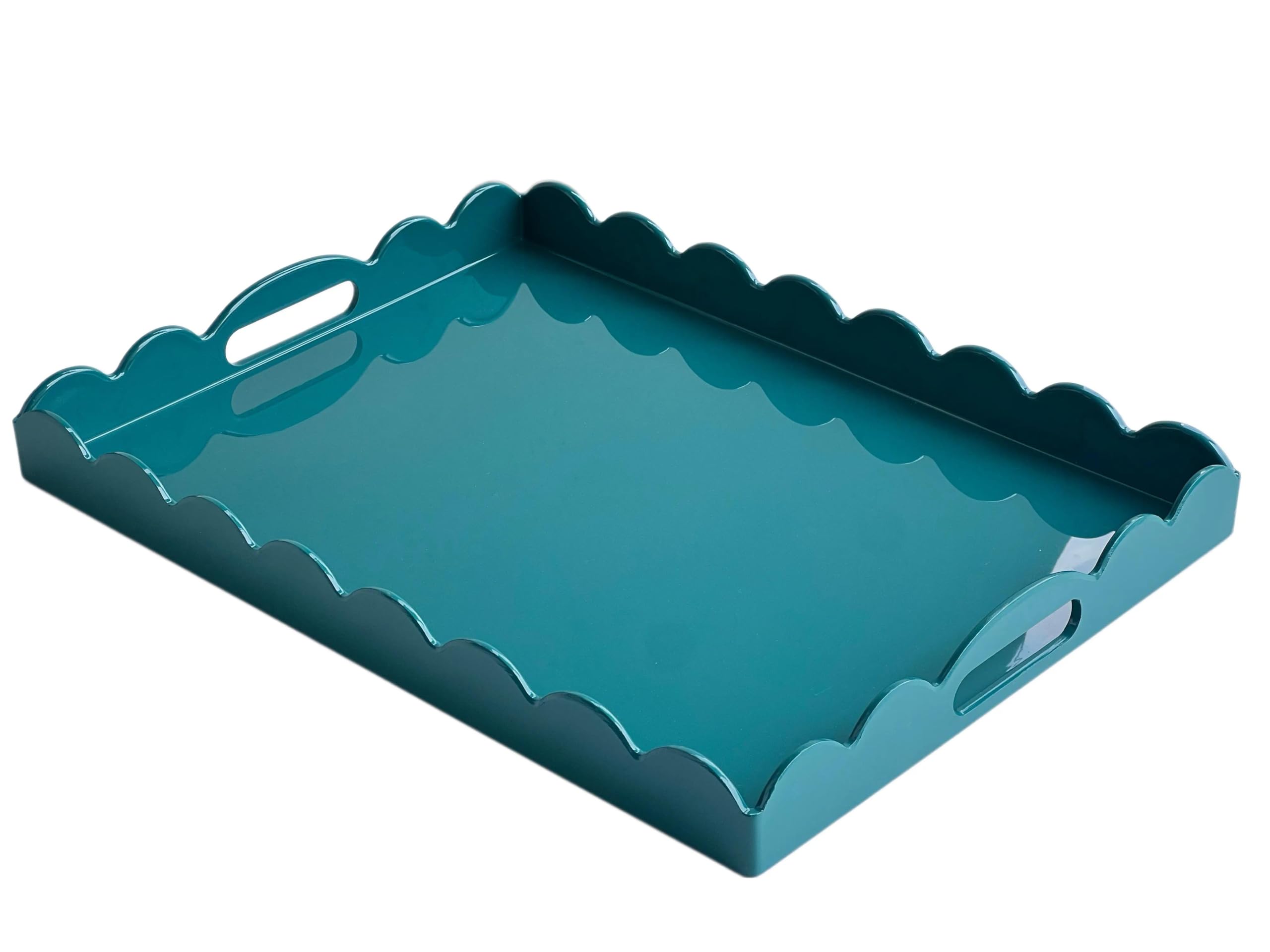 View 1 of [broken handle] Gesodant Scalloped Serving Tray, 15.7 x 11.8 Inch, Teal Blue
