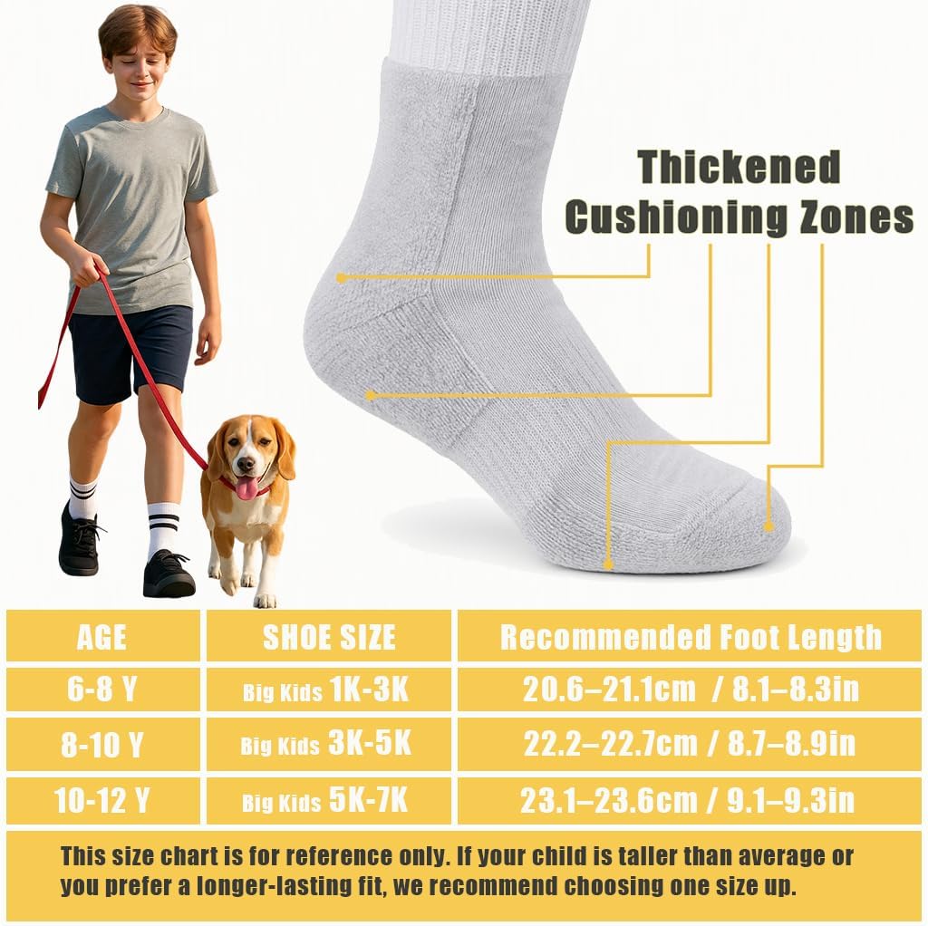 UMELOK Kids Non-Slip Socks Soft Cotton Crew 4 Pack Athletic Socks for Boys 4-12 Years