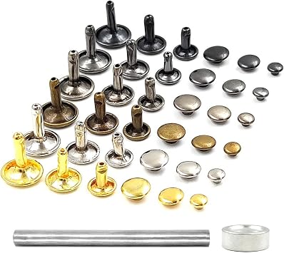 100 Sets Metal Double Cap Rivets Stud Round Nail Button with Tool,Silver,8x6mm