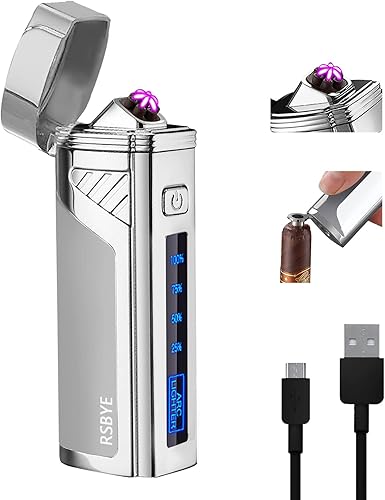 Encendedor eléctrico de triple arco 2 en 1, abridor a prueba de viento, encendedor de plasma sin llama, encendedores USB recargables con indicador